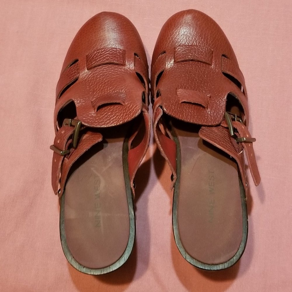 Red Leather Nine West Clogs, 7M